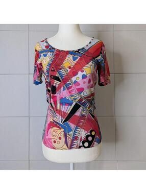 Vintage 90s y2k Alberto Makali abstract artsy beaded top